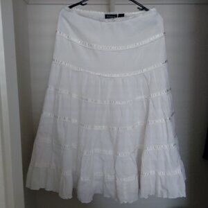 Vintage Y2K Studio by Liz Claiborne White Cotton Tiered Midi Skirt